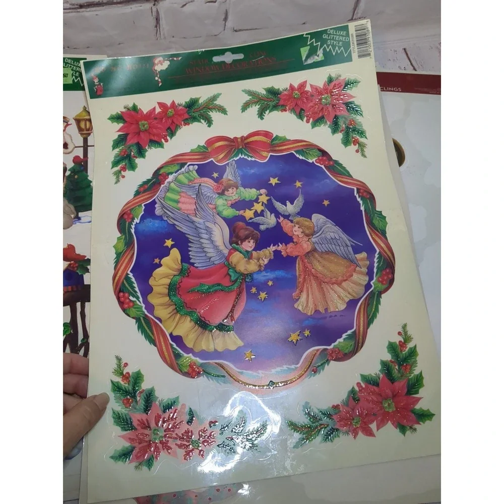 Vintage Lot of Christmas Holiday Window Static Cling 8 Sheets New & Used